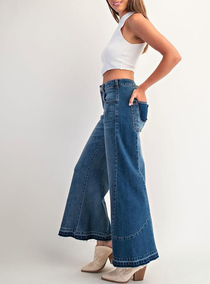 Frayed Pocket Boot Cut Jeans