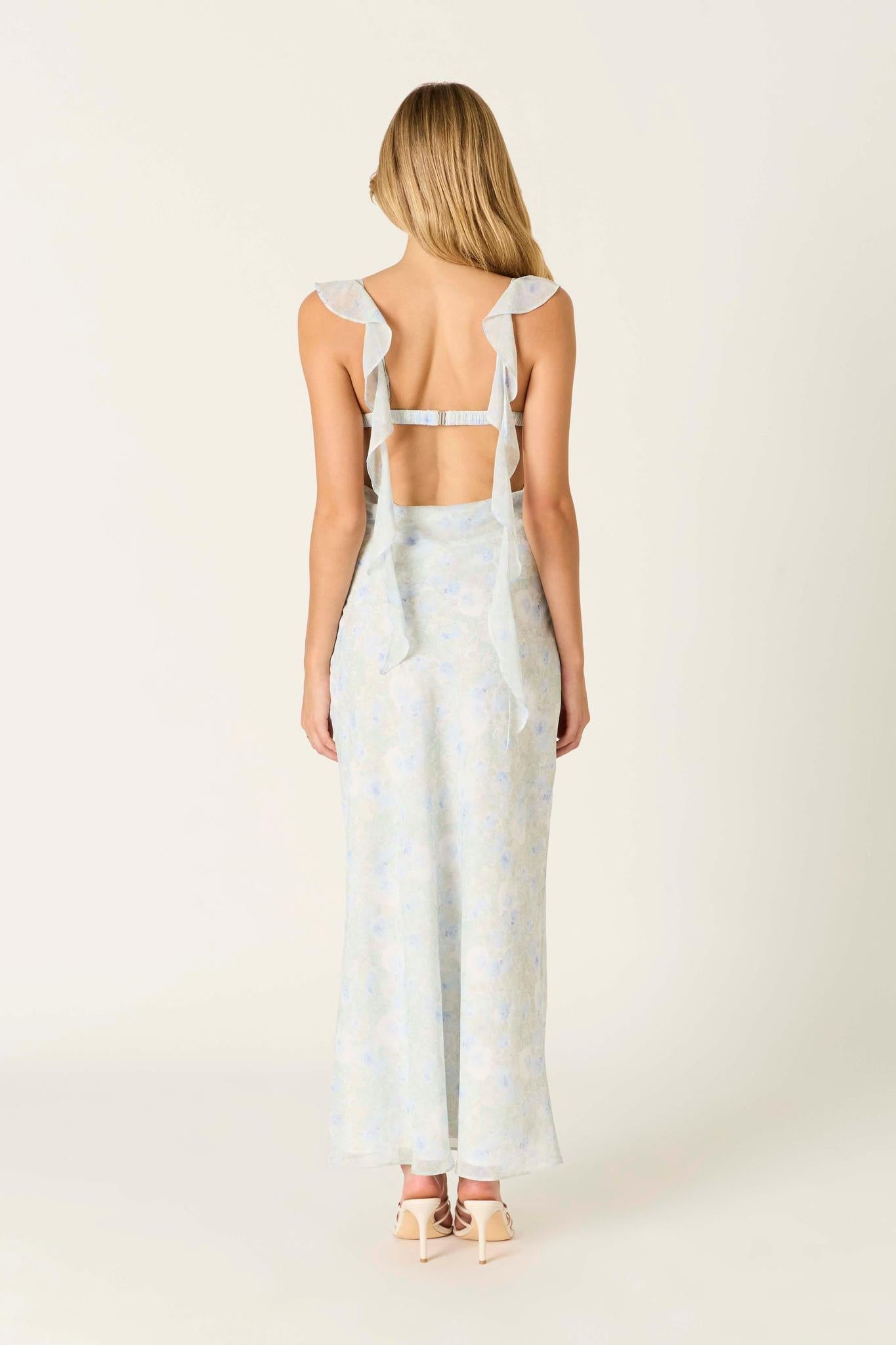 Powder Blue Maxi Ruffle Sleeve Dress