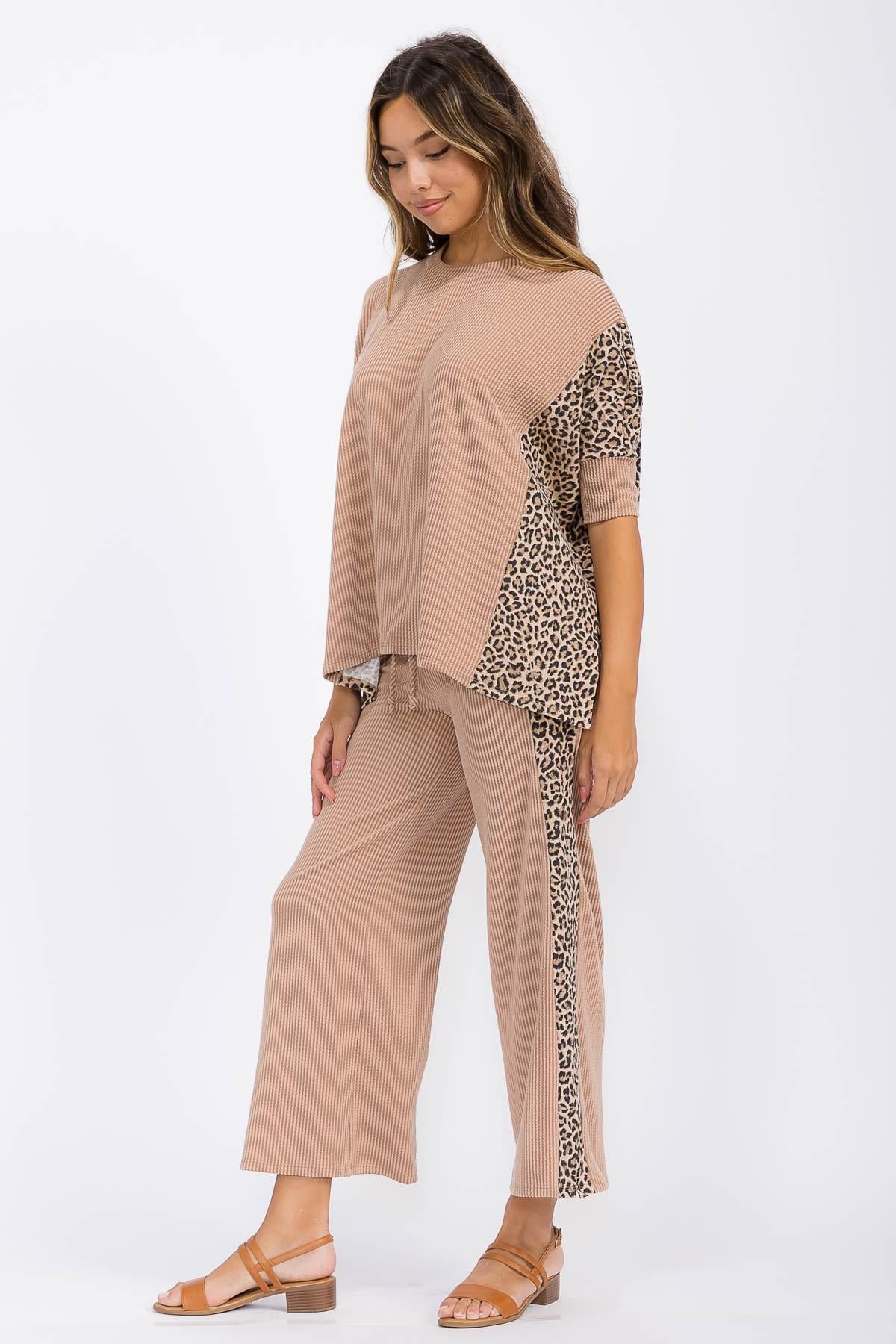 Leopard Print Rib Pant Set