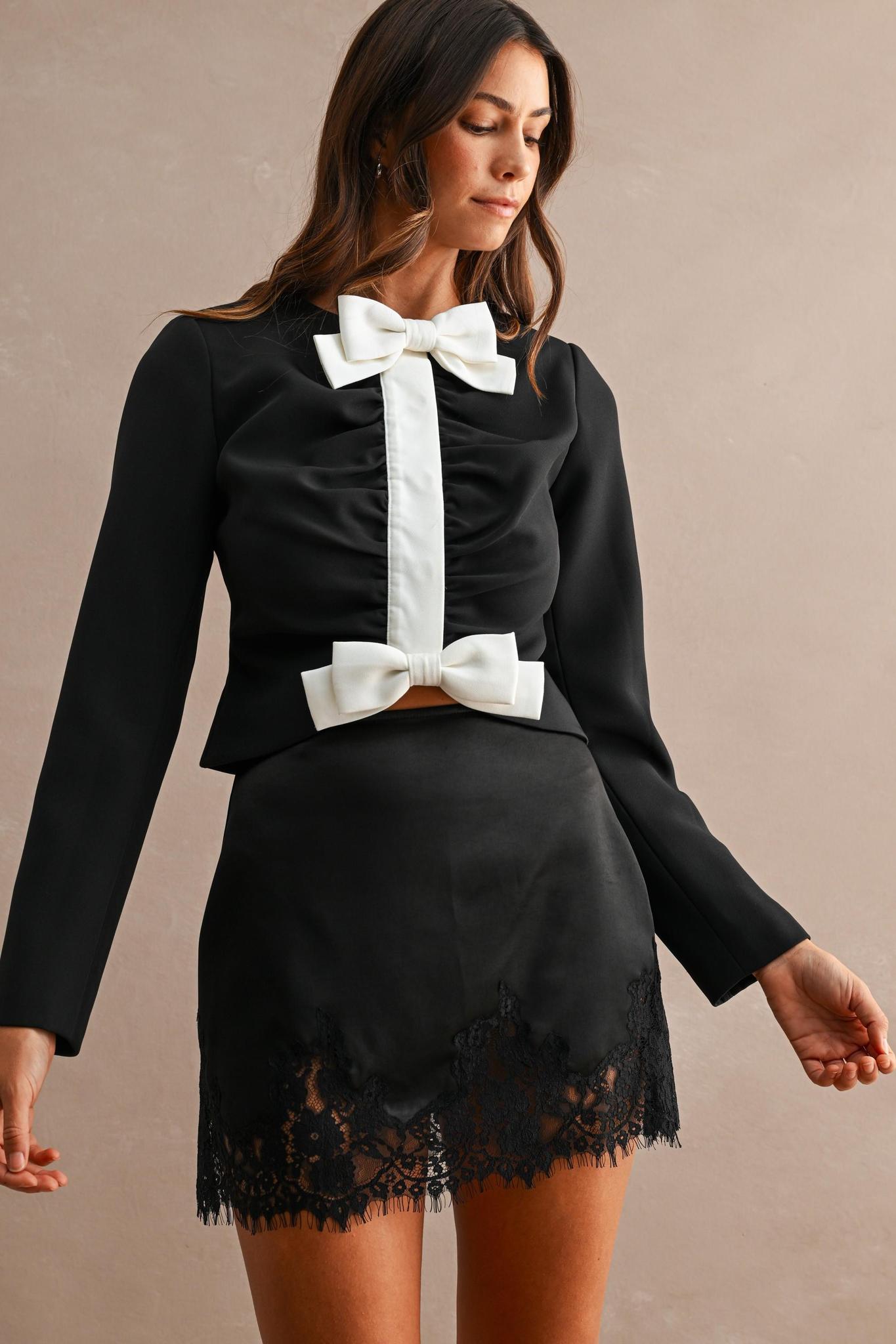 Lace Trim Mini Satin Skirt
