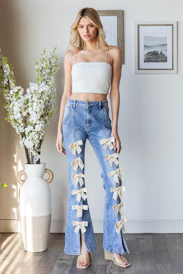 Ribbon Detailed Flare Jeans