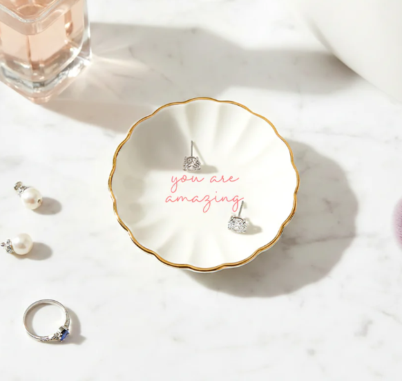 Amazing 2.75" Trinket Dish & 5mm Sterling Silver Cubic Zirconia Stud Earring Set