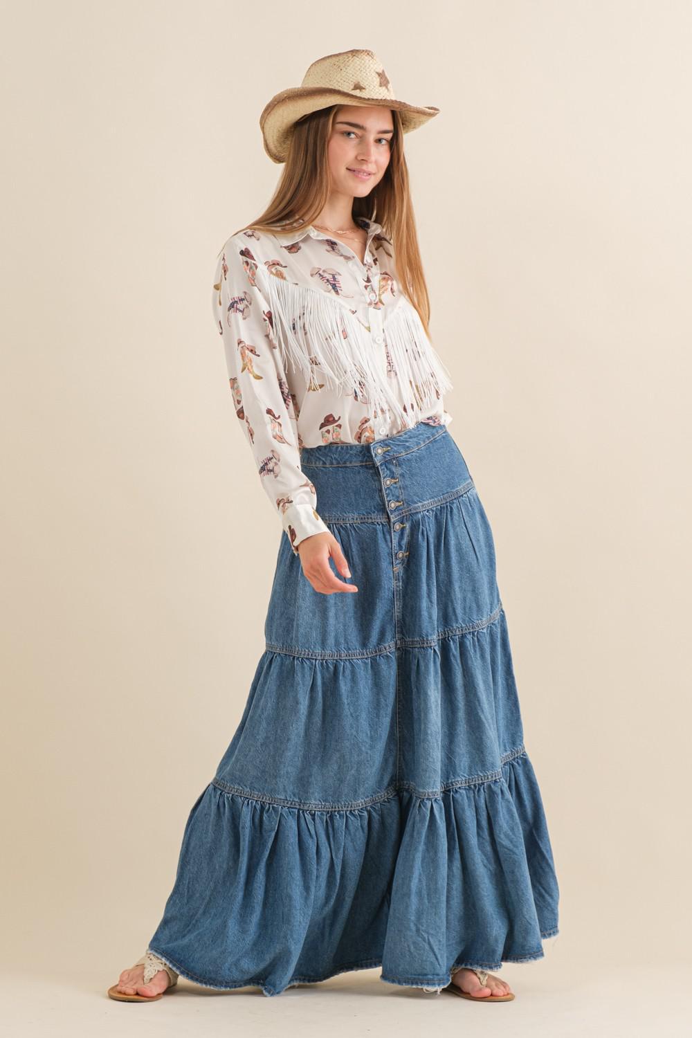 Chambray Tiered Denim Skirt