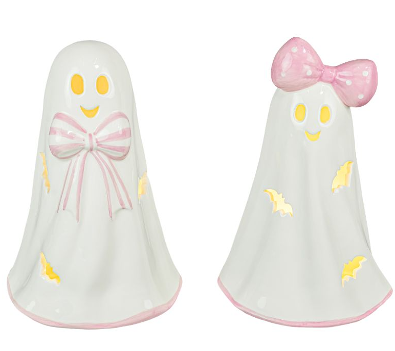 Pink Bow Ghost Figurine with Lights