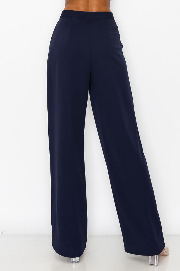 Solid Pocket Wide Leg Trousers