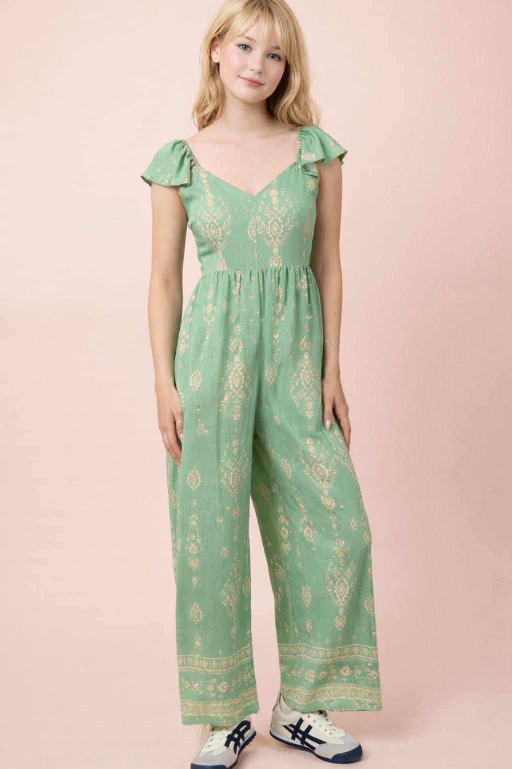 Sweetheart Neckline Print Boho Jumpsuit