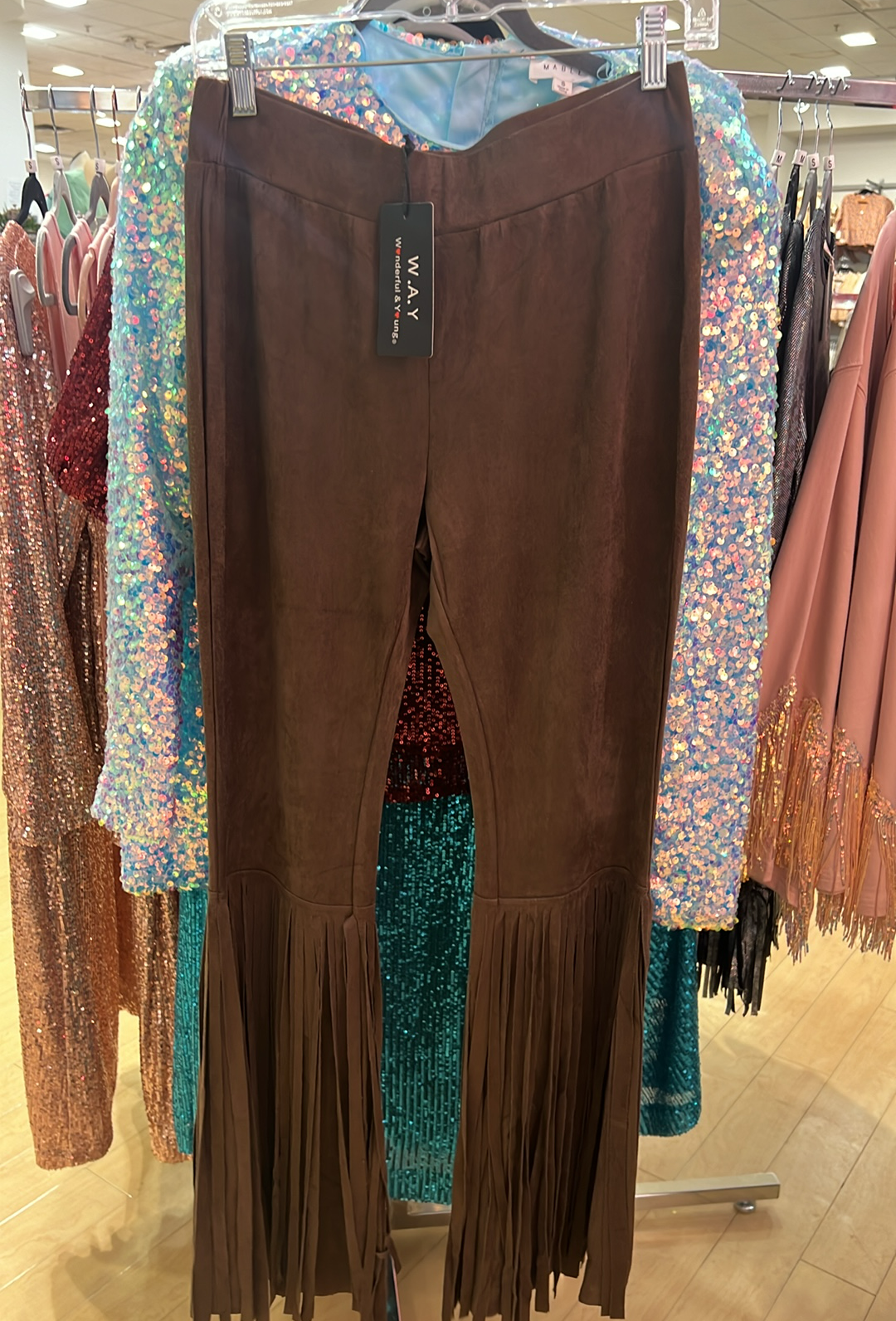 Brown Suede Fringe Pants