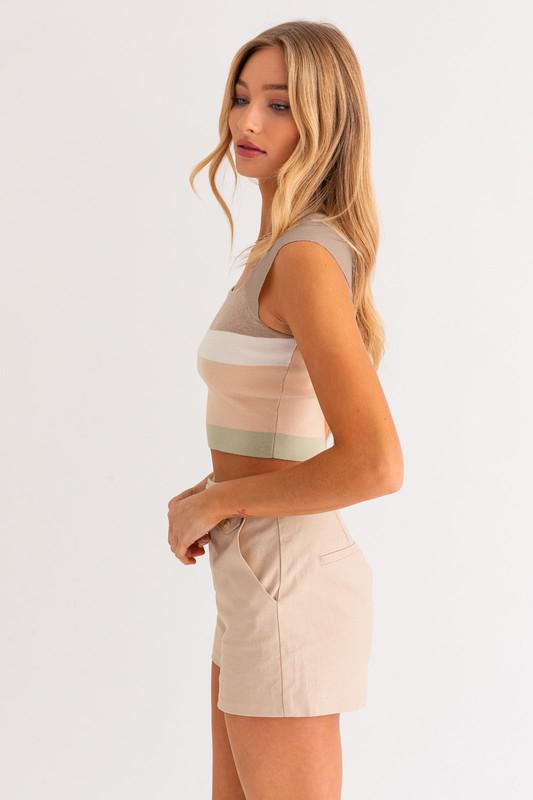 Taupe Multi Stripe Top