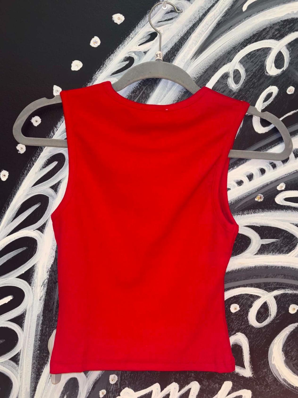 "All American Babe" Round Neck Sleeveless Rib Top