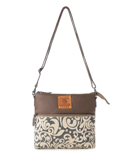 Wildprint Trail upcycled canvas crossbody Bag for Women in ivory with vintage print