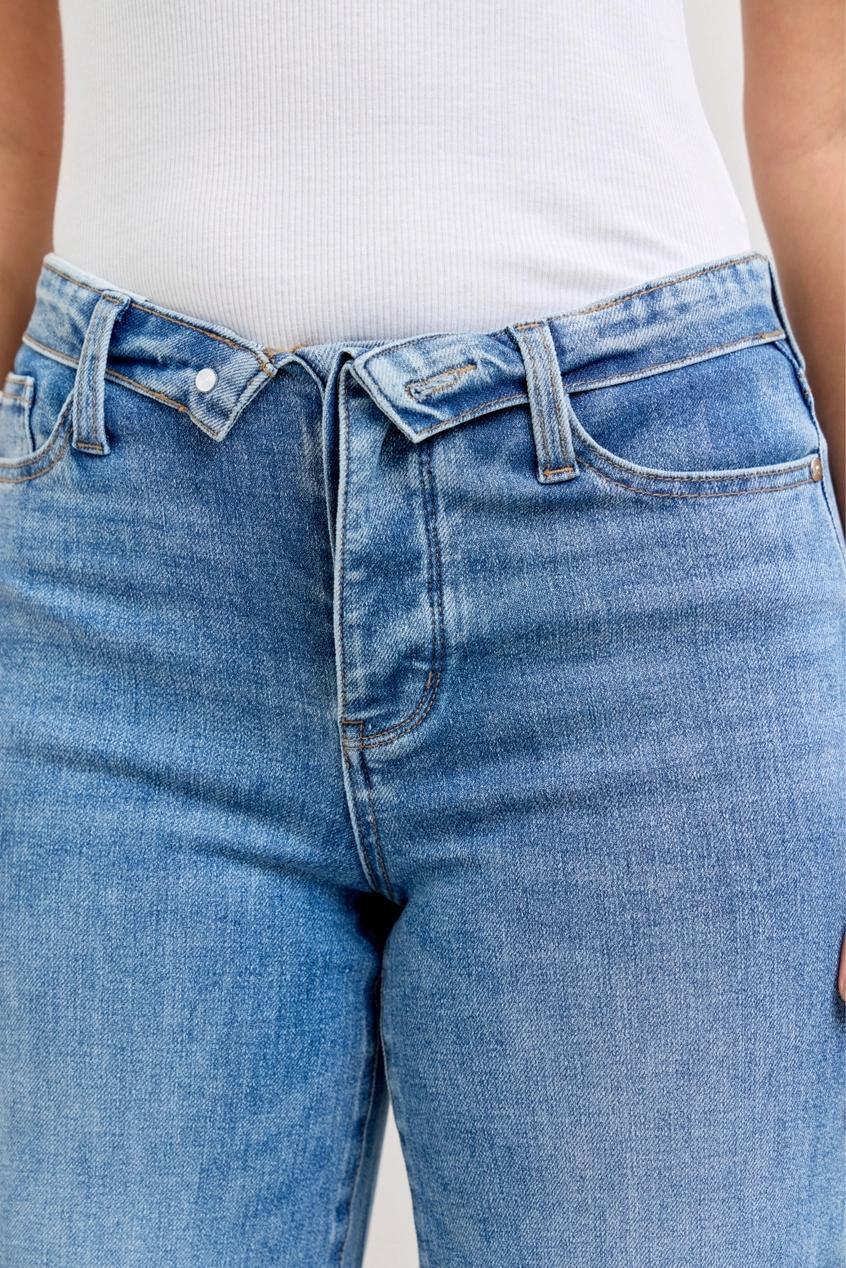 Judy Blue MR Straight Fold Over Waistband Jeans