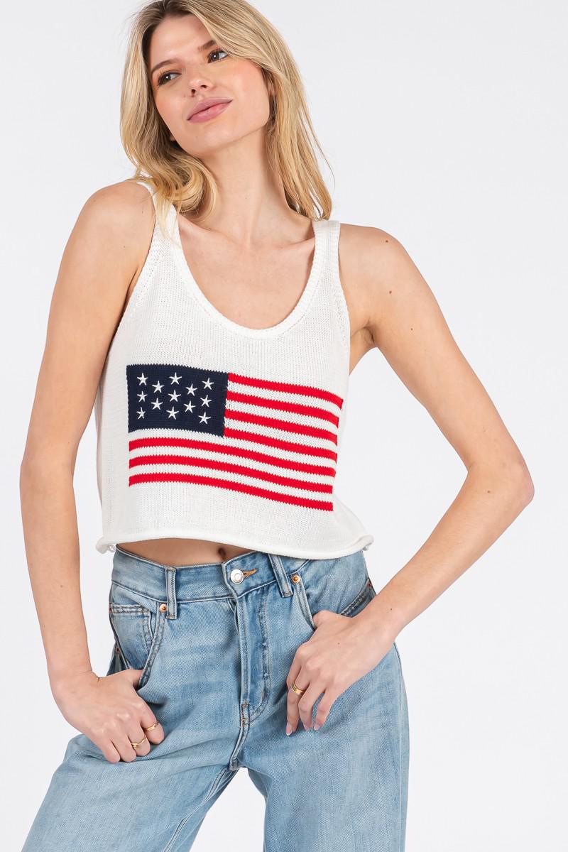 America Flag Sweater Tank Top