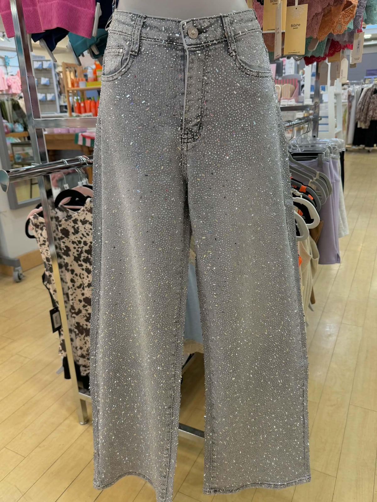 Nina Rossi (NR4056) Grey Bedazzled Wide Leg Jeans