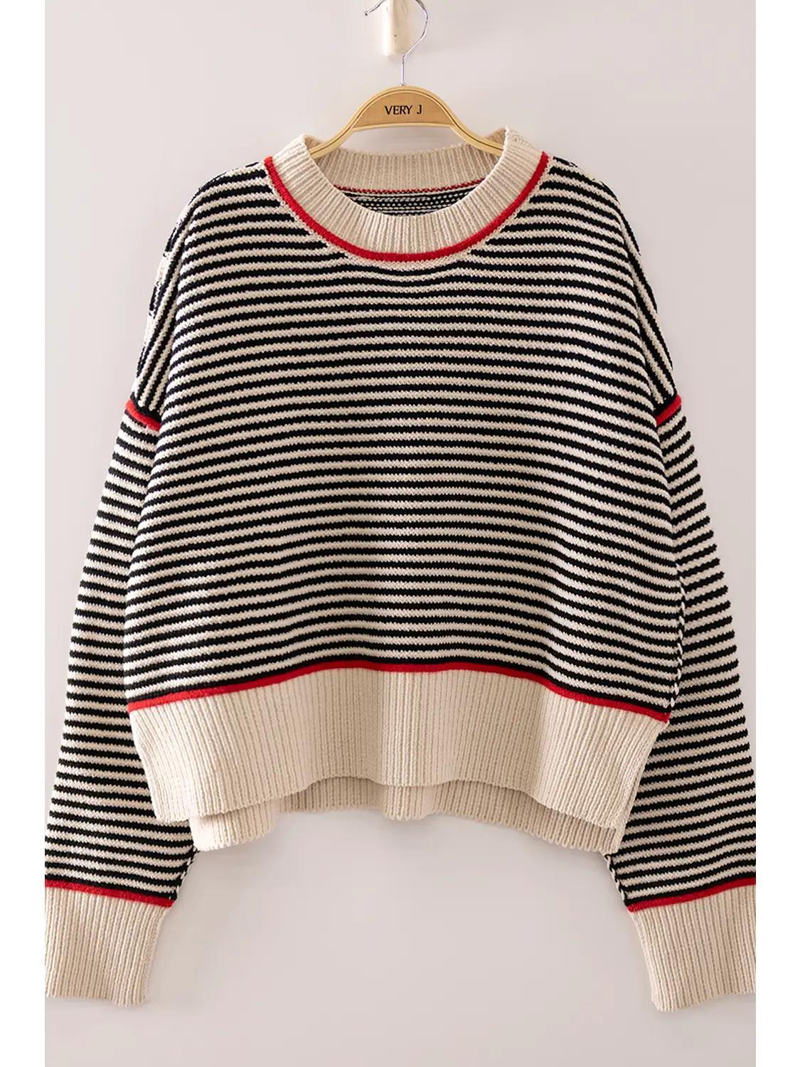 Contrast Trim Stripe Knit Sweater