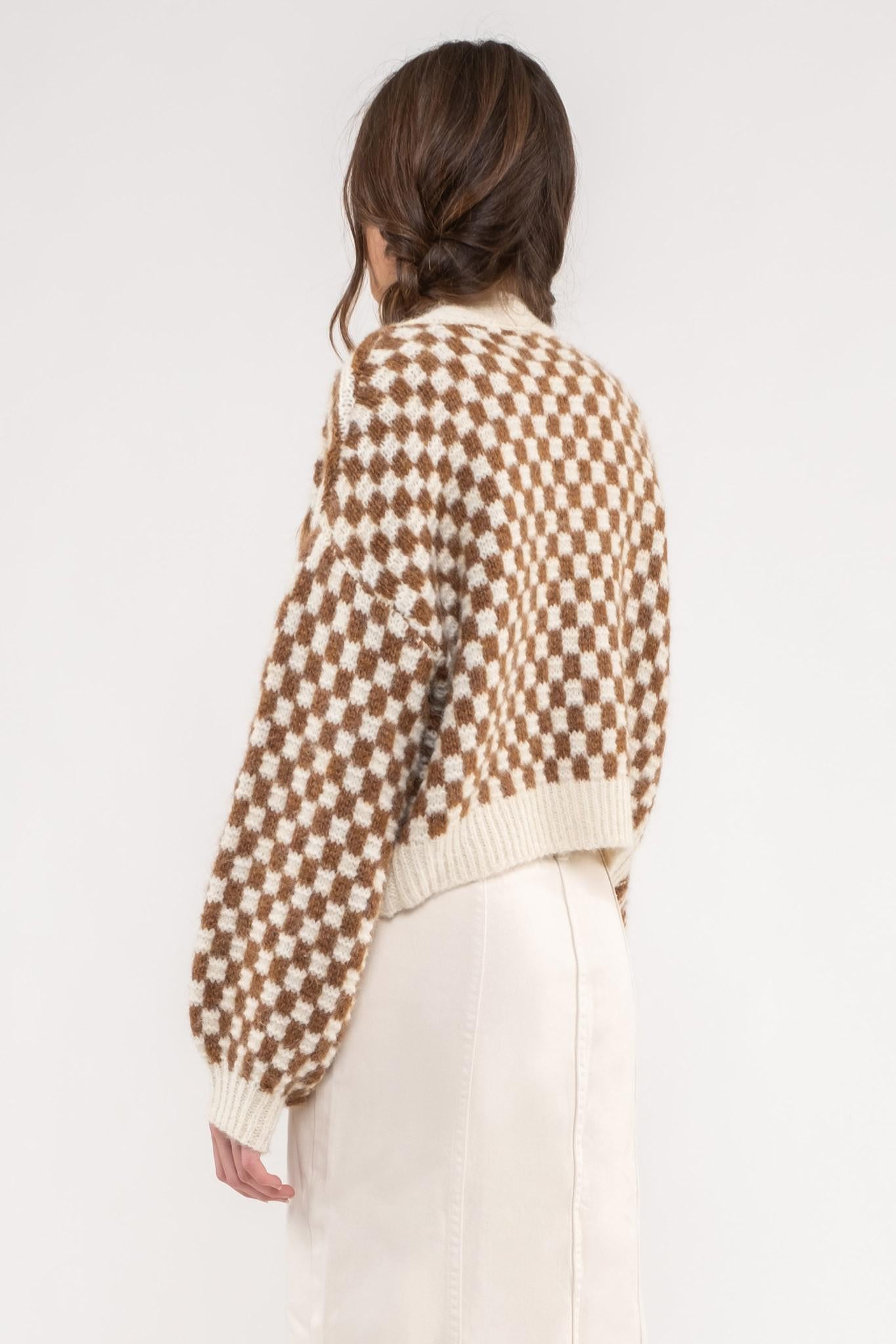 Checkered Knit Cardigan