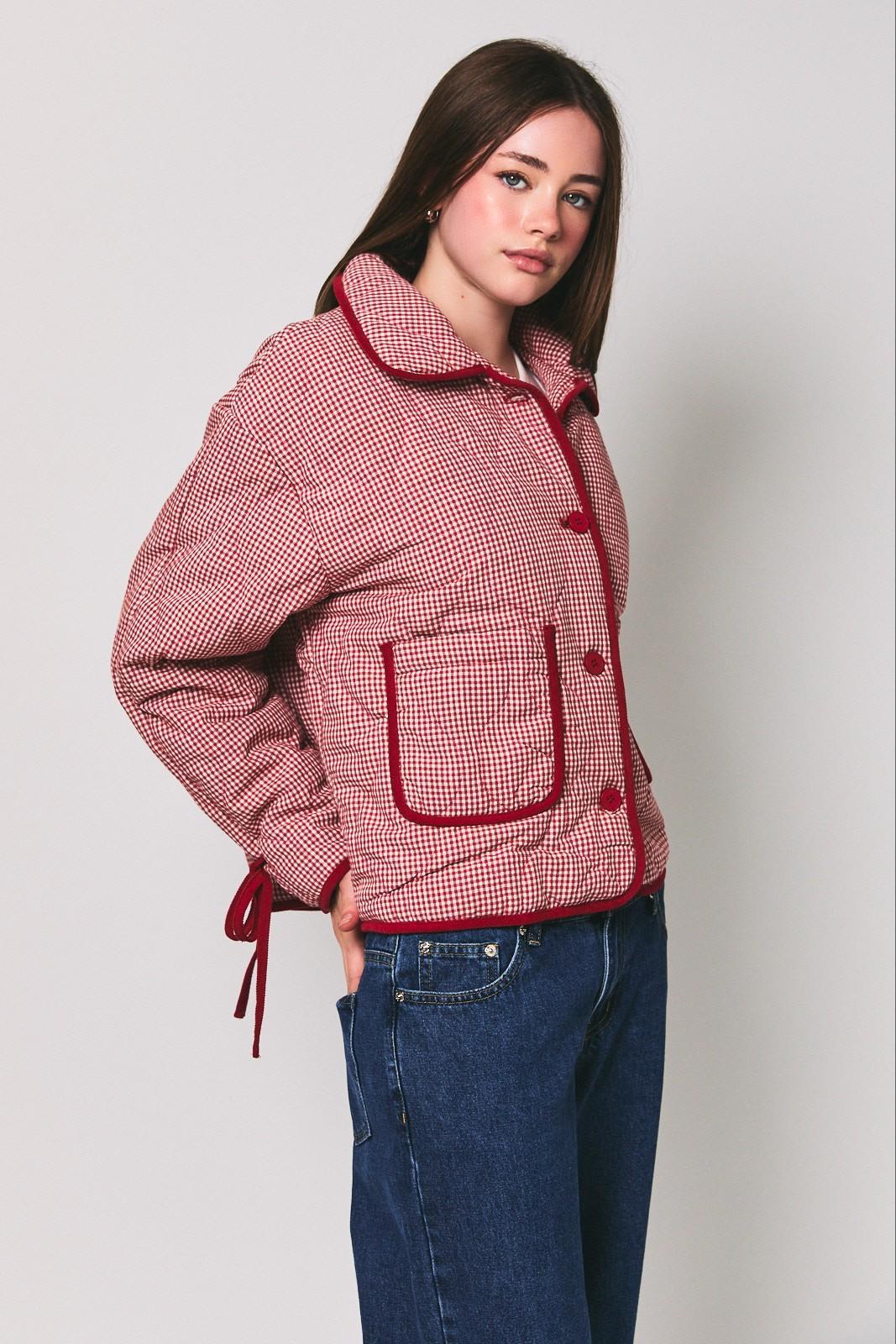 Gingham Quilted Jacket With Corduroy Contrast Detail