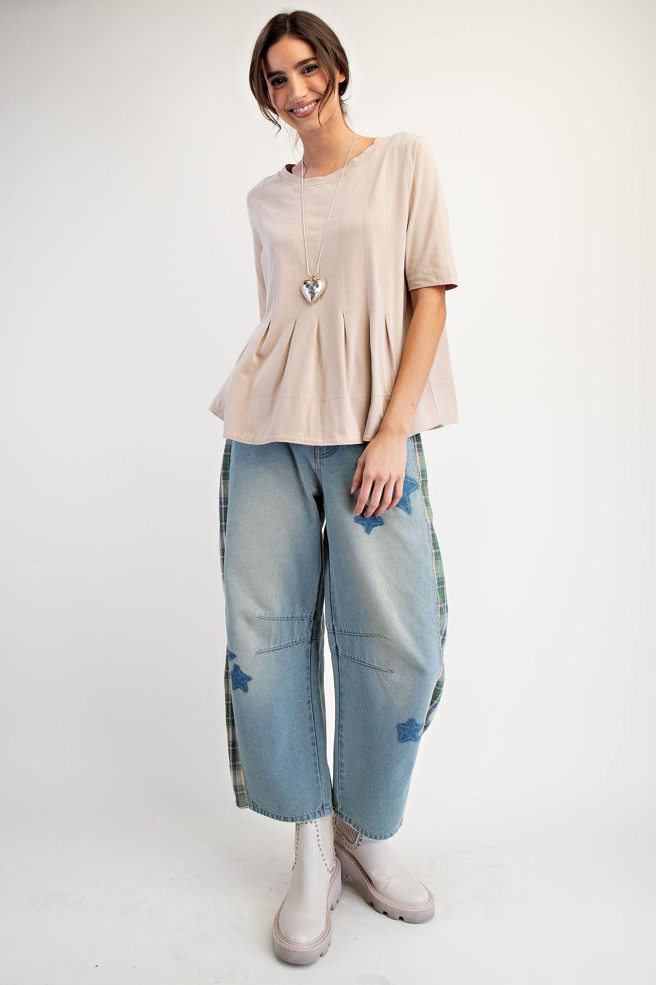 Pleated Cotton Khaki Wash Top