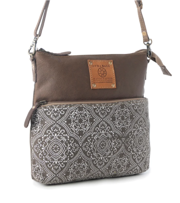 Wildprint Trail Vintage Crossbody Bag for Women in olive with tile detail