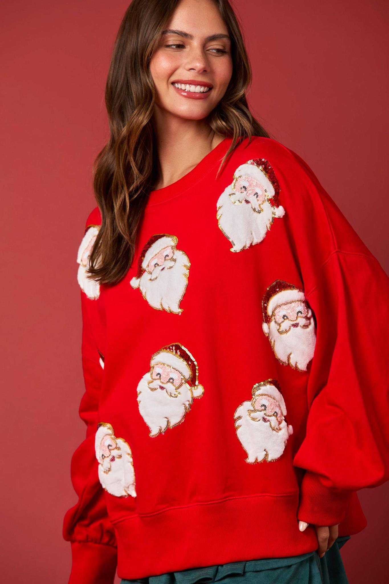 Red Santa Sequin Sweatshirt