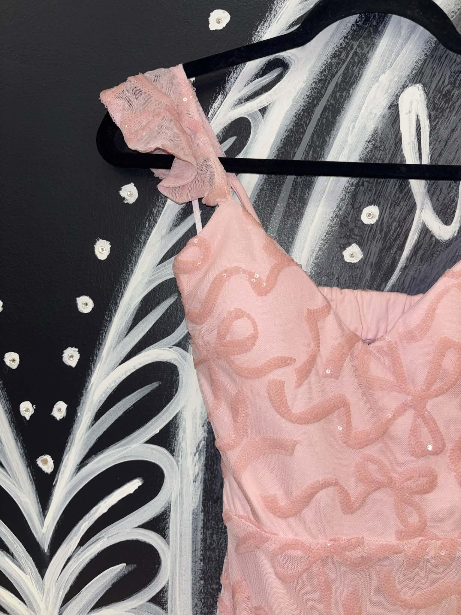 Pink Ribbon Sequin Bow Tie Maxi Dress