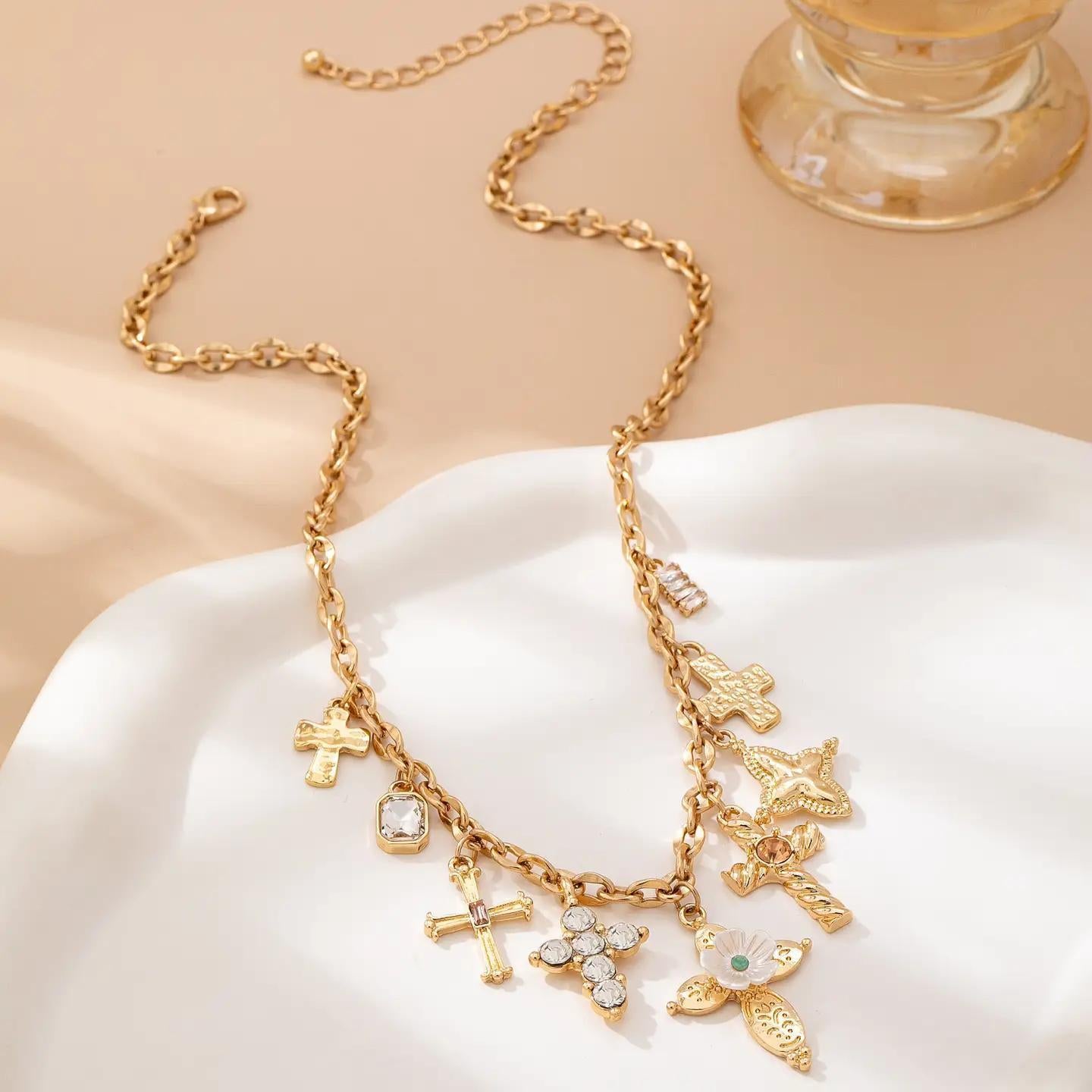 Charm Necklace - Multi-Cross Crystal Charm