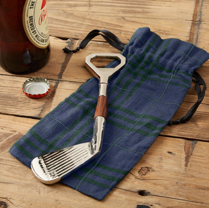 Golf Club Bottle Opener in Plaid Gift Pouch