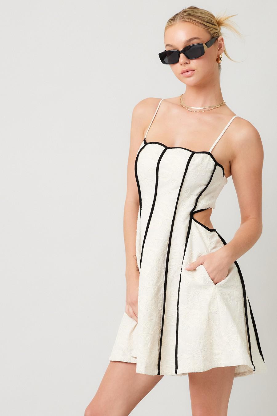 Natural Embroidery Cutout Back Dress
