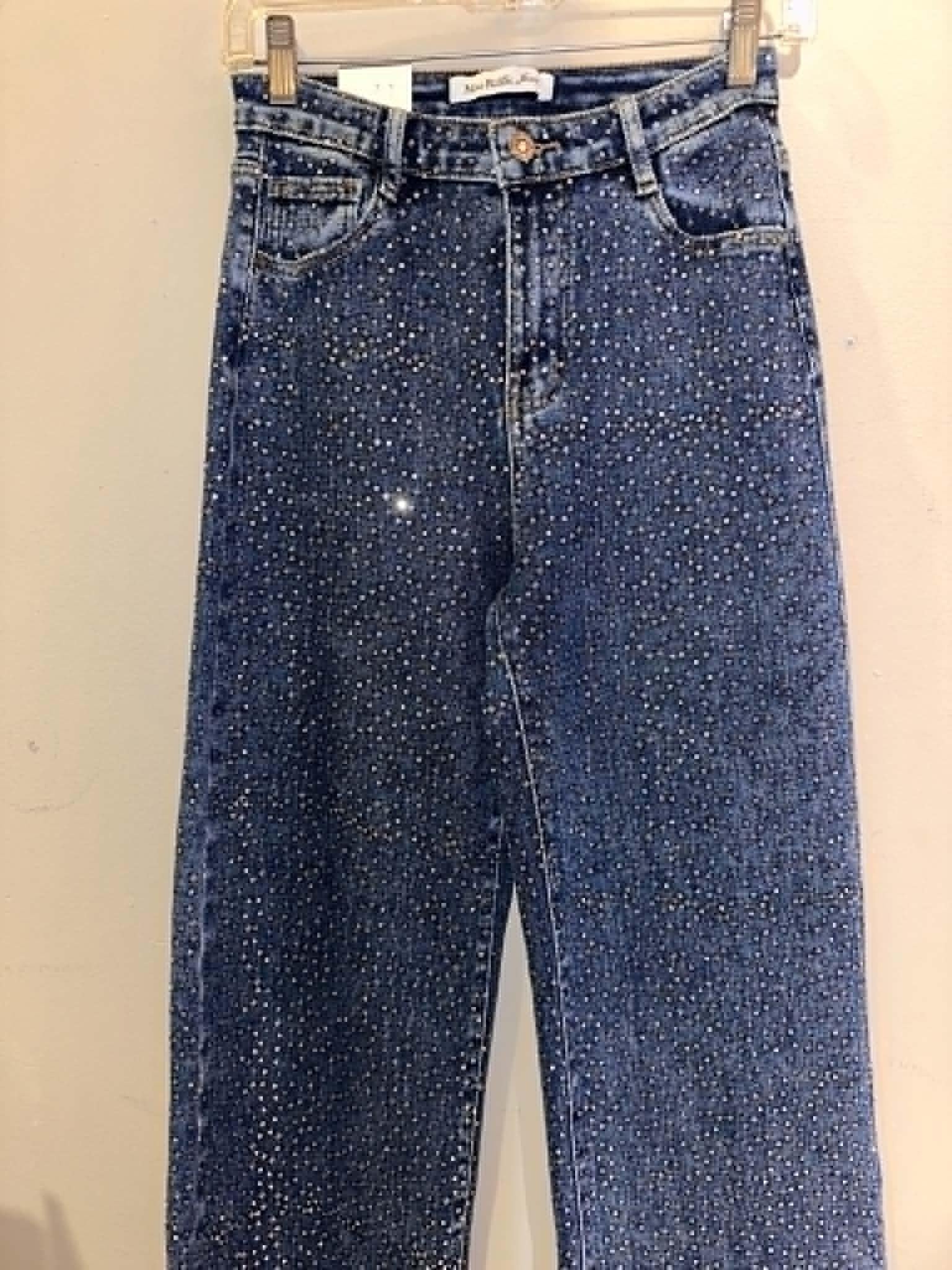 Nina Rossi Sequin Embellished Denim Wide Leg Jeans