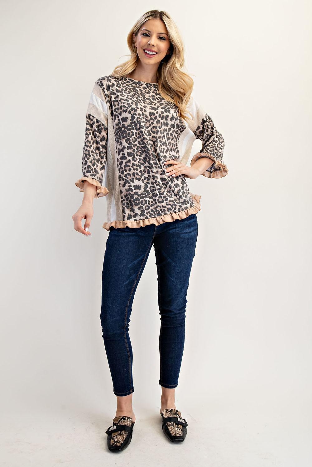 Leopard Print Color Block Top