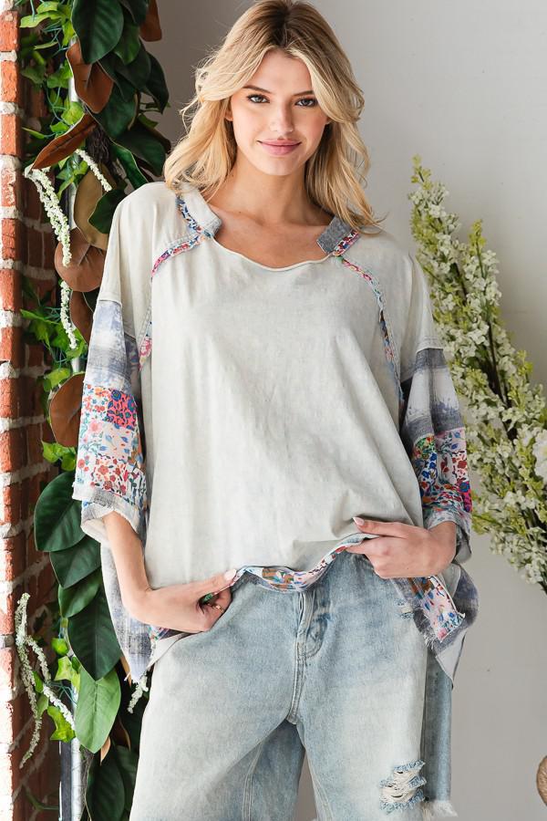 Washed Print Patchwork Top