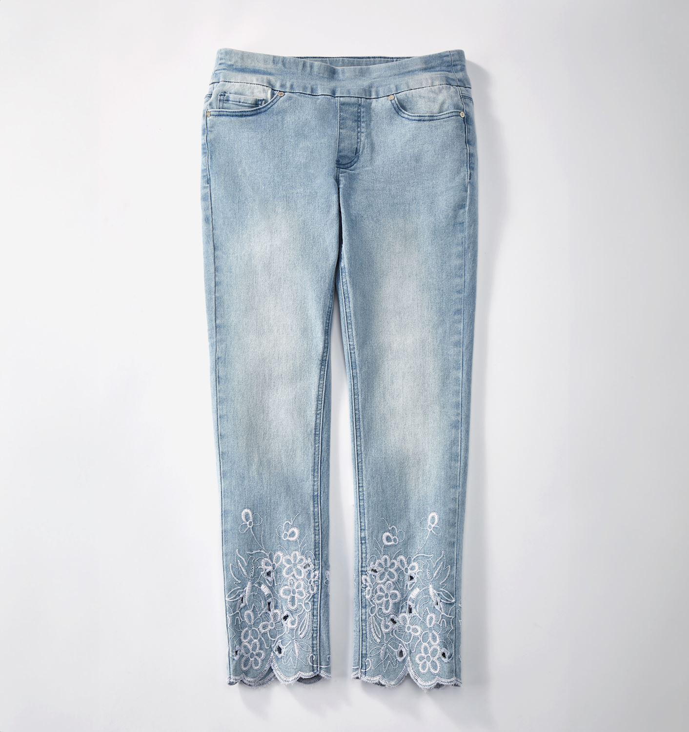 Embroidered Cotton Spandex Denim Pants