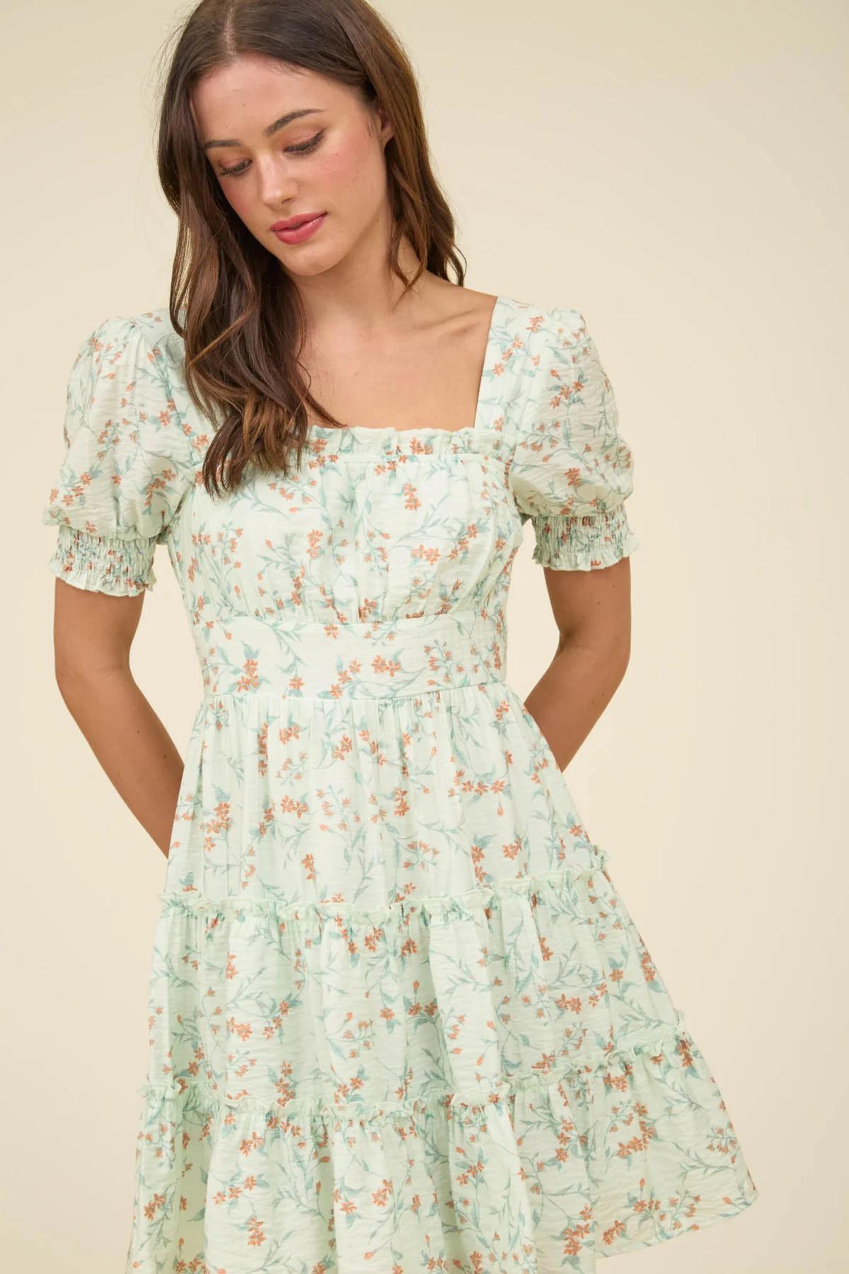 FLORAL SQUARE NECK MINI DRES