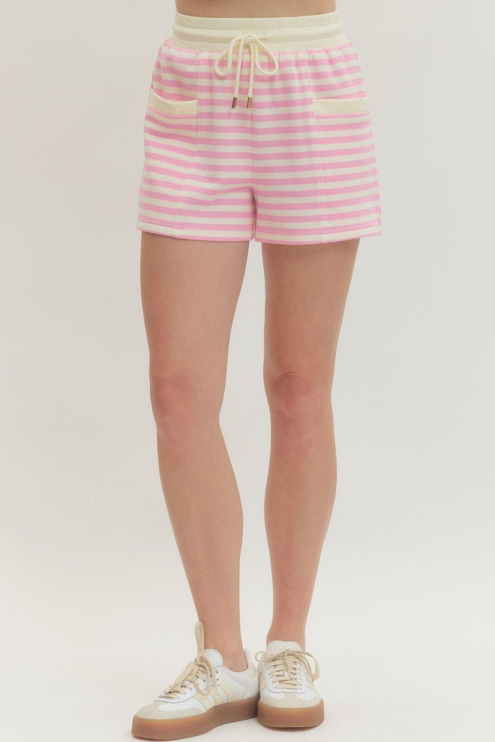 Pink Striped Knit Shorts