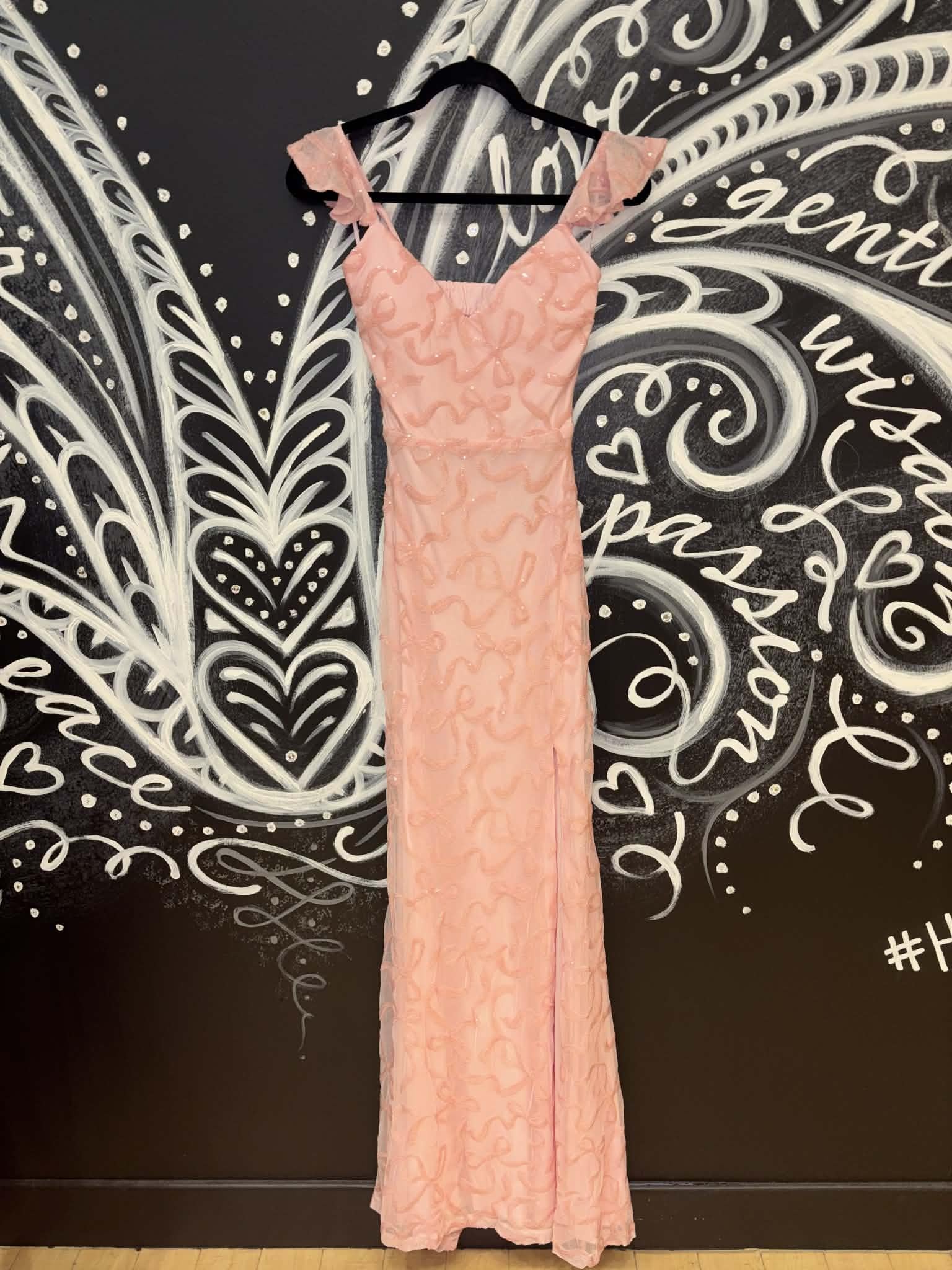 Pink Ribbon Sequin Bow Tie Maxi Dress