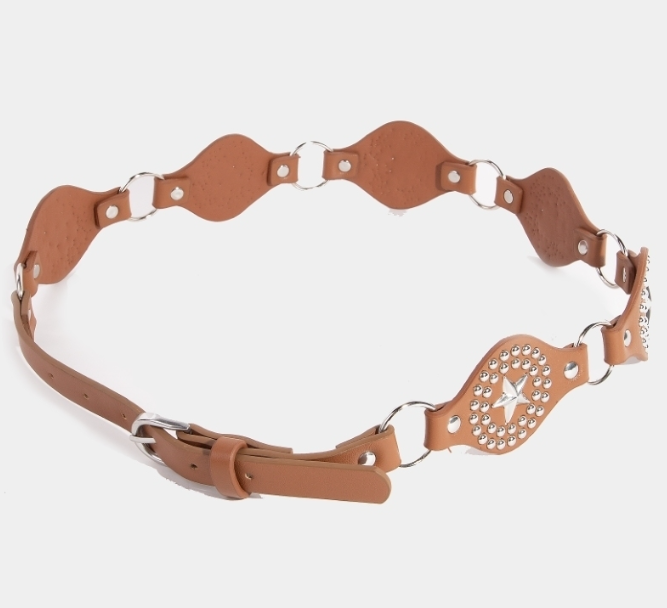 Metallic Rivet & Star Faux Leather Chain Belt