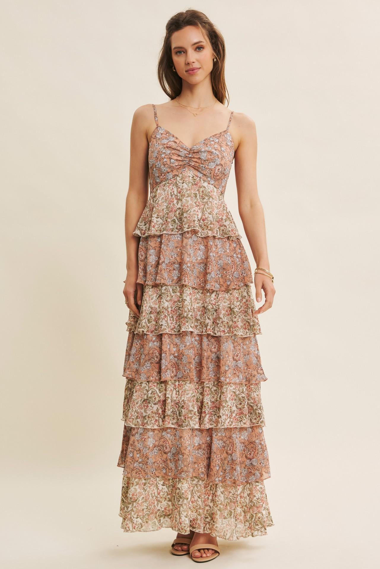 Clay Multi Ruffle Maxi Dress