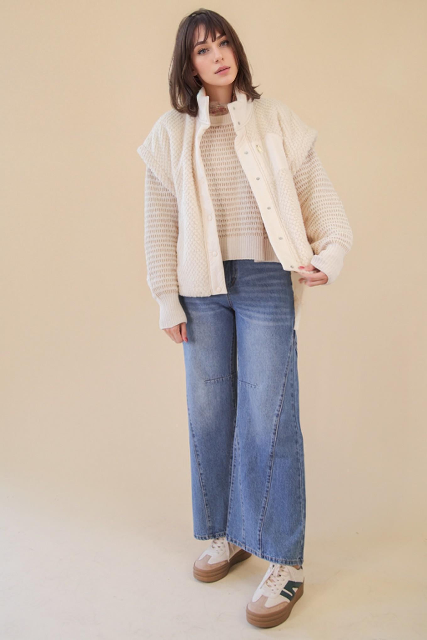 Ecru Soft Textured Woven Vest w/ Side Tie