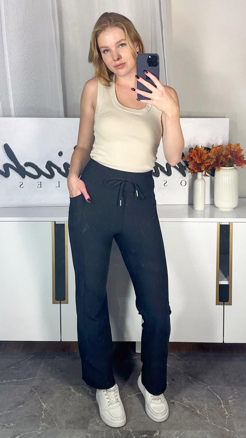 Black High Waisted Solid Knit Pants