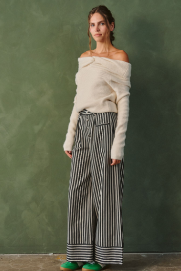 Stripe Button Wide Leg Pants