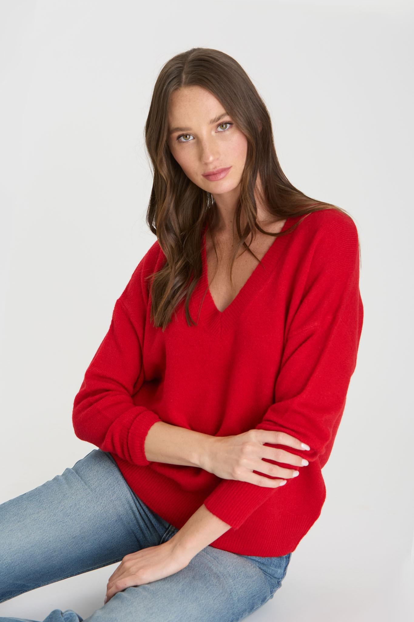 Red V-Neck Knit