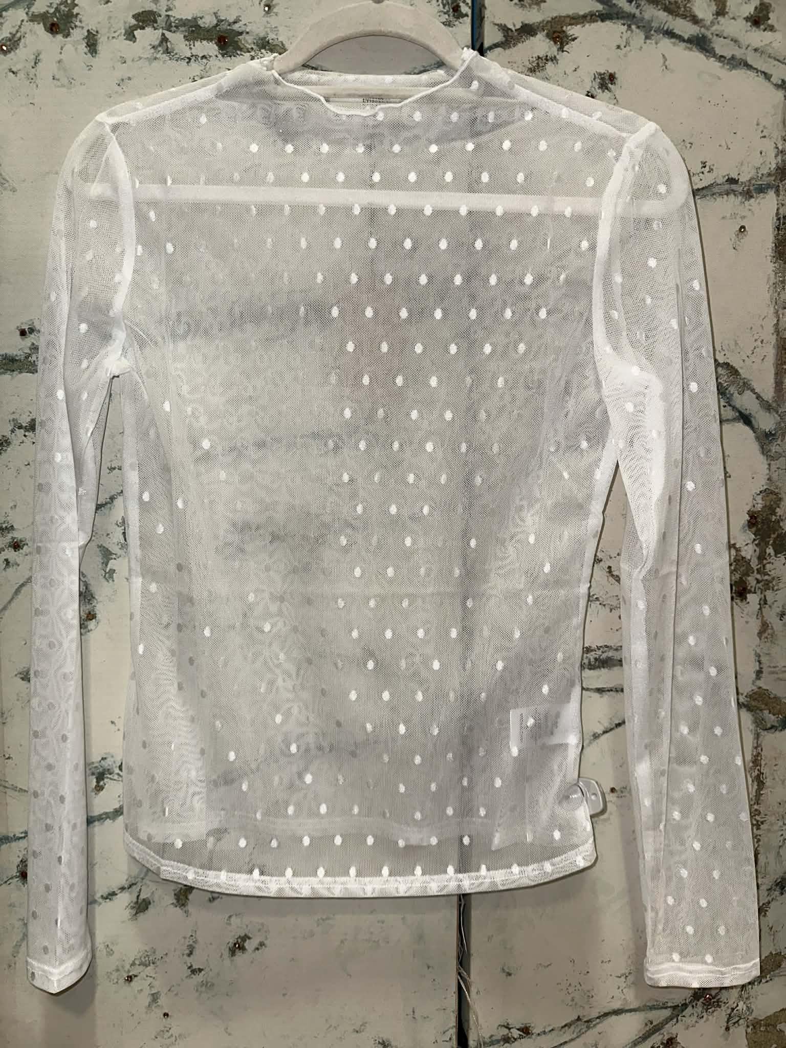 Polka Dot Mesh Mock Neck LS Top