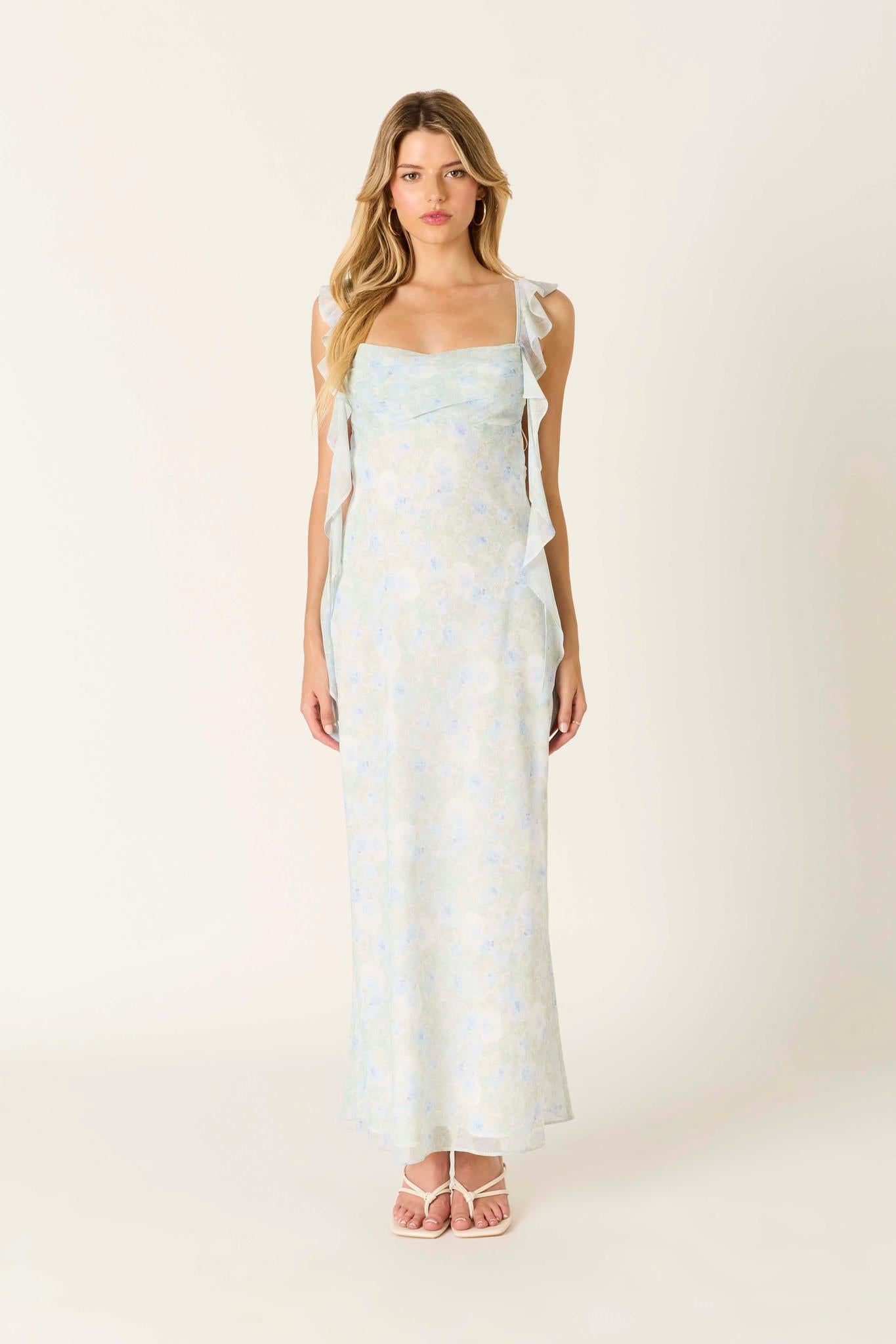 Powder Blue Maxi Ruffle Sleeve Dress