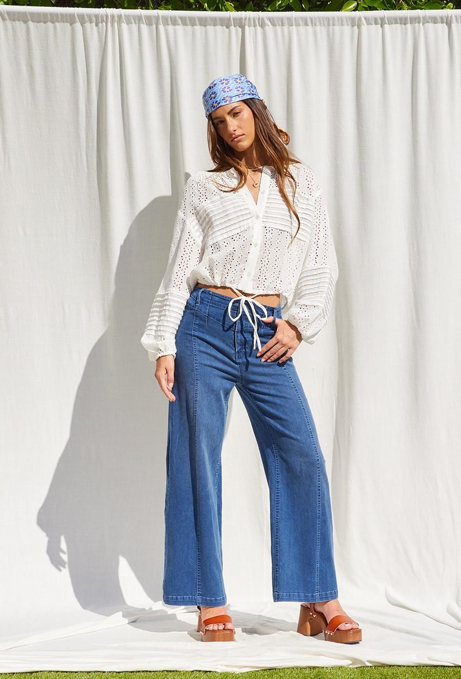 Stretchy Wide Leg Denim Jeans