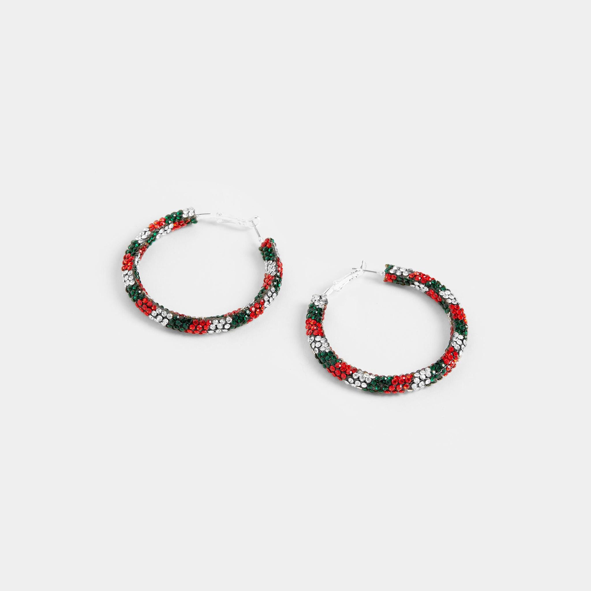 Bedazzled Holiday Hoop - Red/Green Earring