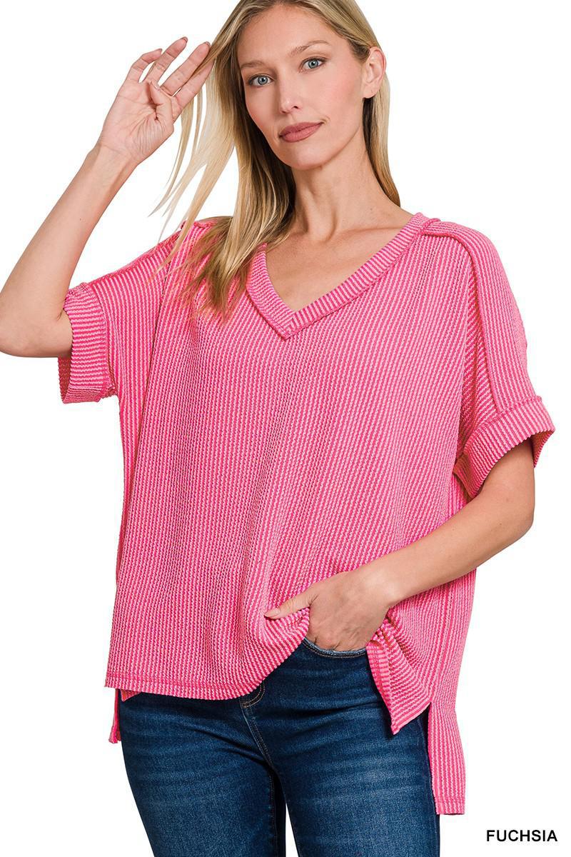 Corded Ribbed V-Neck Top