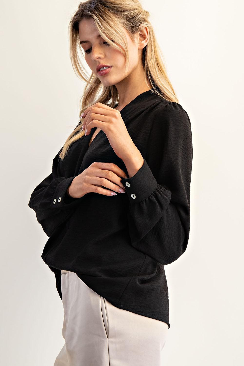 Black V-neck Long Sleeve Top