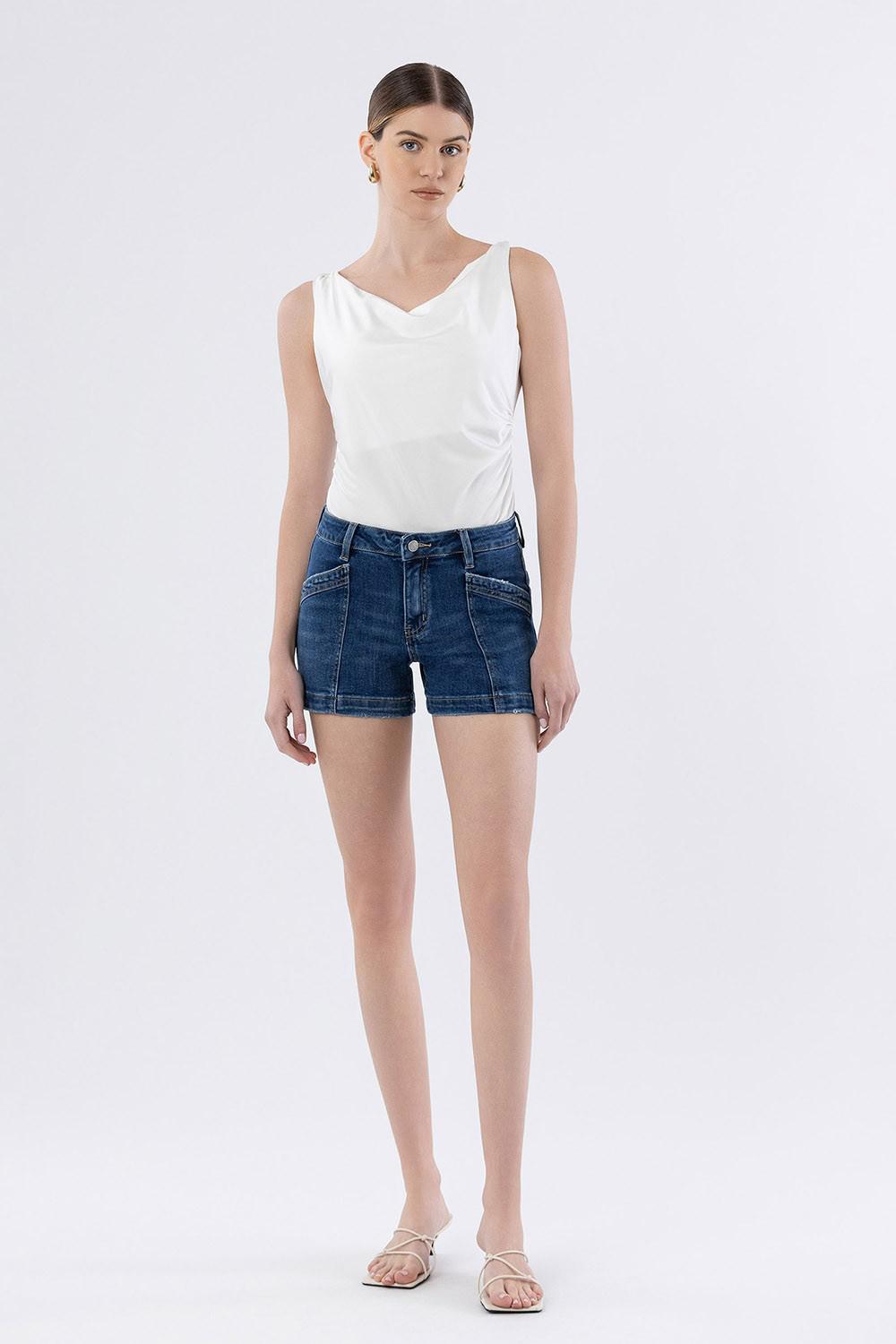 High Rise Trouser Hem Utility Shorts