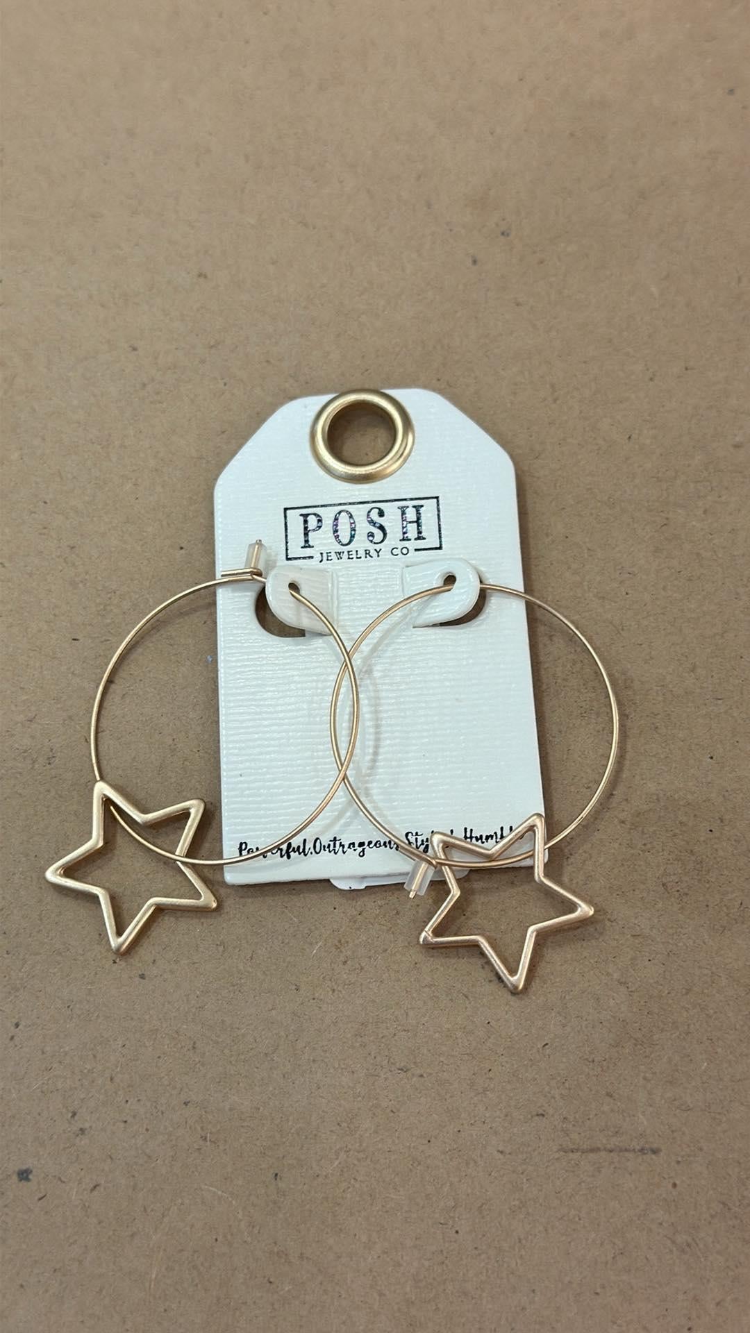 Matte Gold Star Hoops