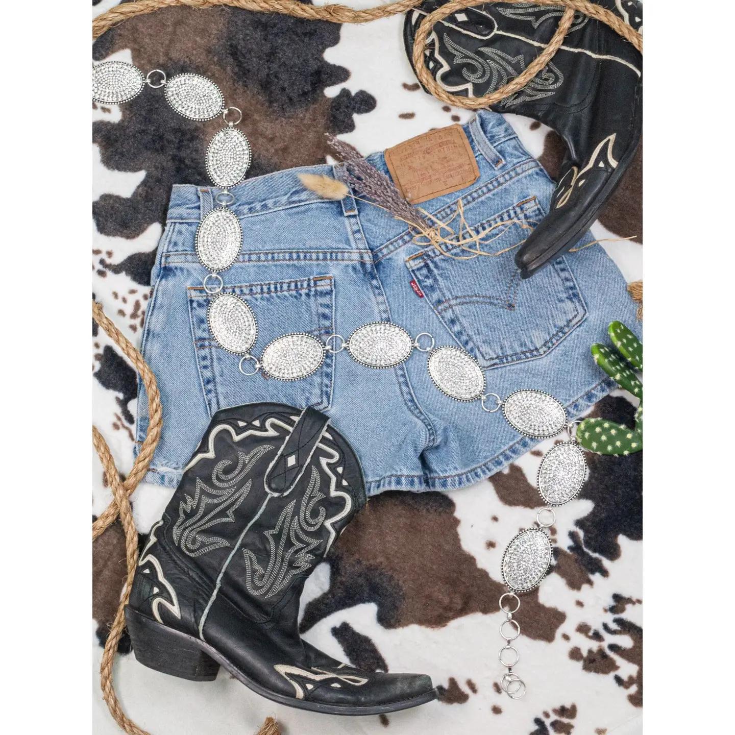 A Weekend in Dallas - Oval Clear Crystal Concho Link Belt