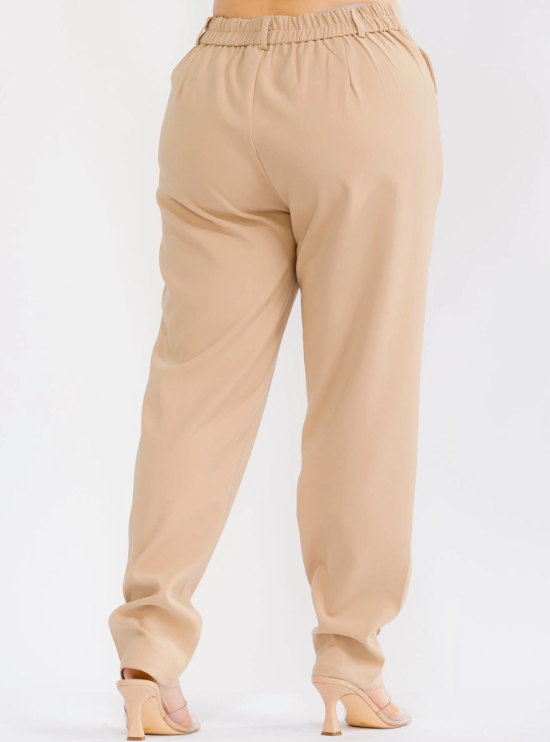 KHAKI PLUS SIZE BUTTON CLOSURE STRAIGHT LEG PANTS